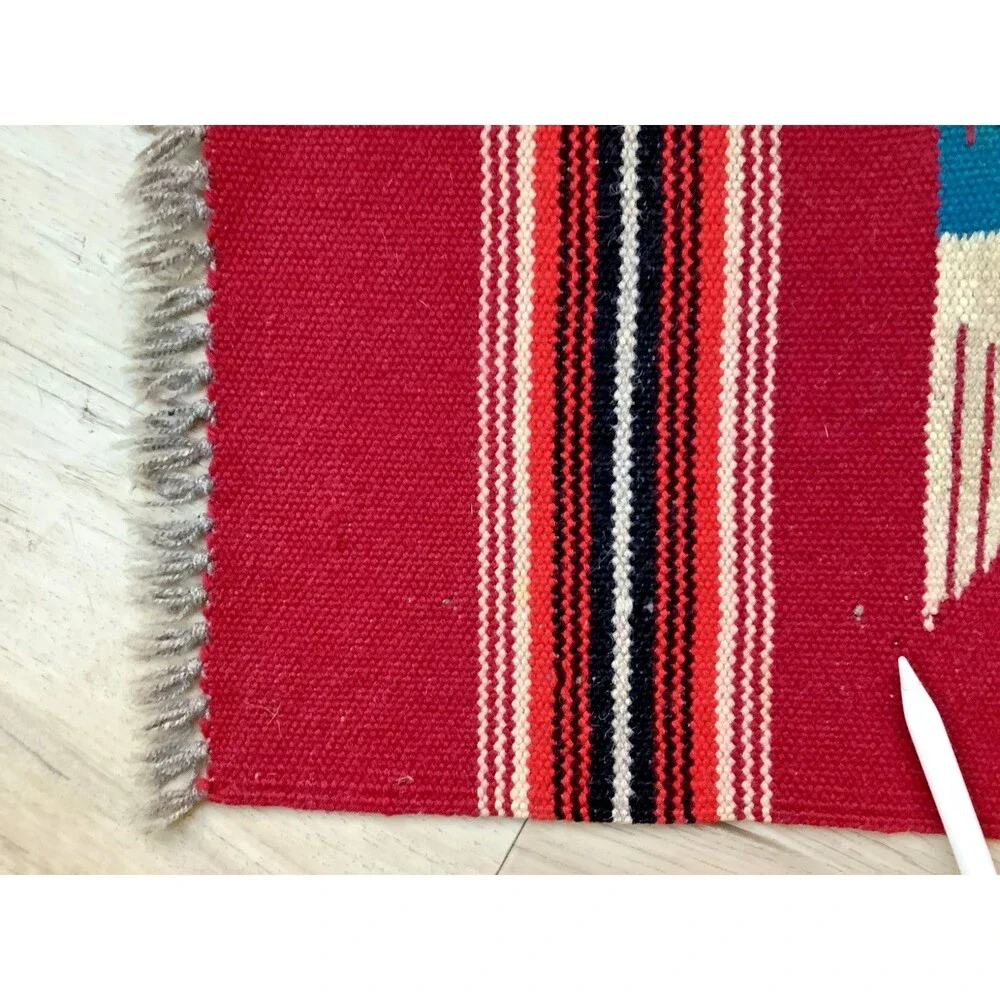 Hand Woven Southwest Wool Table Runner Wall Art Rug Red Geometric 13